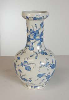 Tall Neck Blue WhiteFlower Paint Porcelain Vase m201  