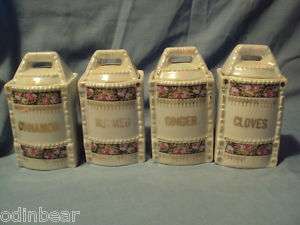   MADE Spice CANISTERS handpainted PORCELAIN CLOVES, NUTMEG +  