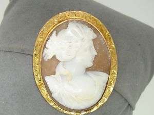 VICTORIAN 10K GOLD CARVED SHELL CAMEO PIN/PENDANT  