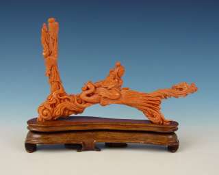 Stunning Chinese Carved Red Coral Group + Stand Ca. 1900  
