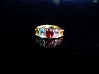 10k Gold Multi Color Gemstone 5 Row Oval Stone Row Ring  