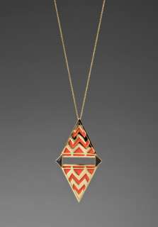 HOUSE OF HARLOW Tribal Triangle Leather Pendant Necklace in Coral at 