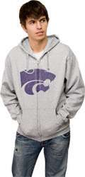 Kansas State Wildcats Grey Distressed Mascot Full Zip Hooded 