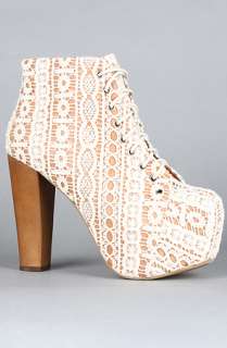 Jeffrey Campbell The Lita Shoe in Beige Lace and Tan Macrame 