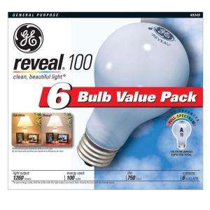 GEReveal 100 Watt A19 General Purpose Incandescent Light Bulb (6 Pack)