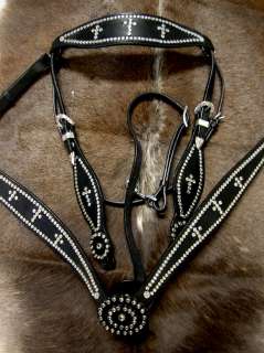 SET BRIDLE BREAST COLLAR WESTERN LEATHER HEADSTALL TACK CROSS RODEO 