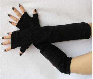 50cm(19.7) long no finger suede leather gloves*black  