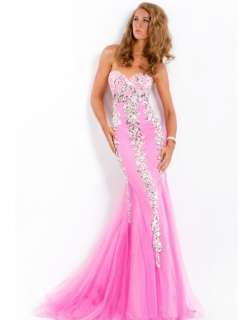 Hot Pink Tulle Applique/Beaded Mermaid Bridal Party Prom Dress Evening 