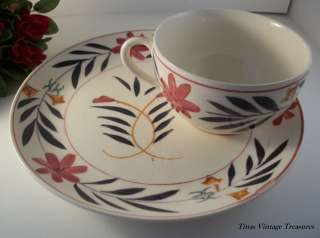   Luncheon Plate With Cup Snack Set Hand Painted Flowers Made In Japan