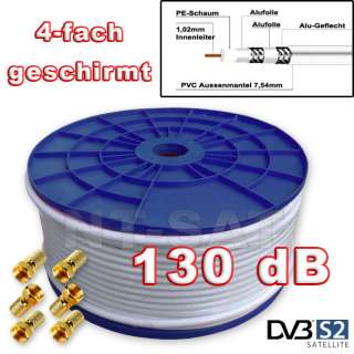 130dB Koaxialkabel (Satkabel) 50 m + 6 Stecker 8,2 3D  