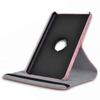 New Pink Flower 360° Rotating PU Leather Swivel Stand Case Cover For 