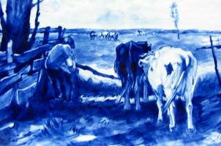e632 FARMER WITH COWS ON A 16 HANDPAINTED WALL PLATE PORCELEUYNE 
