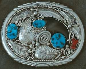 Indianerschmuck Buckle Silber Kralle 3 Türkise/Koralle  