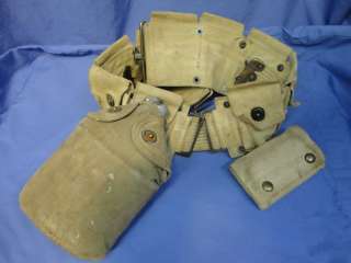 WWI Khaki Ammo Belt   Complete Rig w/ First Aid Pouch & Canteen  