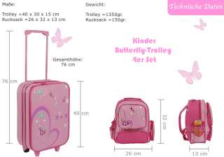 SET Kindertrolley BUTTERLY Trolley Koffer Schmetterling  