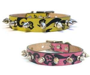 Hand painted skulls Small Dog Cat Leather Collar Spiked/studs/spikes 