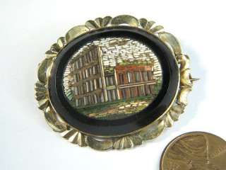 ANTIQUE 14K GOLD MICROMOSAIC PIN BROOCH ROME COLOSSEUM c1880  