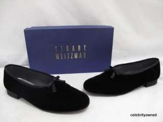 Stuart Weitzman Black Velvet Bow Flats 7.5 B  
