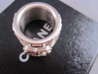 Auth CHANEL 10A Bold Baguette Crystal CC Logo Ring  