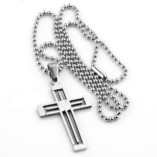   Stainless Steel Cross Christian Pendant Chain Mens Necklace 19L Gift