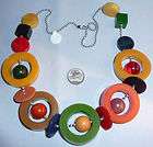   Colorful Chunky BAKELITE GEOMETRIC CHARM BEAD CRIB TOY Style NECKLACE