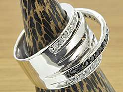 925 Sterling Silver Black & White CZ & Black Rhodium Fancy Ring Size 7 