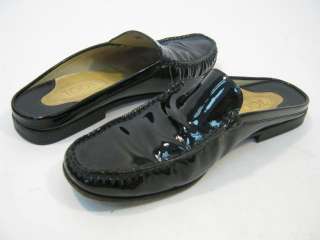 AUTH TODS Black Patent Leather Loafer Slides Sz 8.5  
