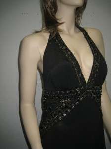 Sue Wong black beaded evening dress gown long halter 2  