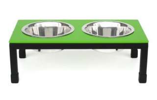 Double Elevated Raised DOG FEEDER dish Pink Green Black  