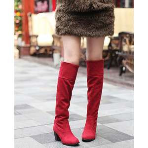   Womens Red Sexy Suede Knee High Medium Heel Boots AU Size4 8 D053