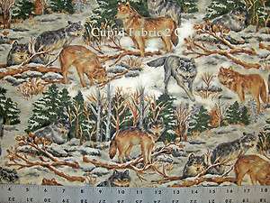Sanctuary Wolves In the Snowy Woods Fabric BTY  