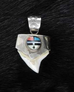 Indian Sunface Shark Tooth 925 Sterling Silver Pendant  