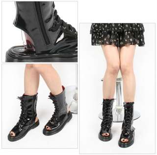 Women Synthetic leather Lace up peep toe open heel boot  