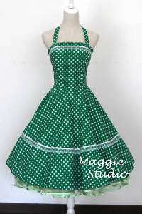 50er Jahre Tanz Kleid zum Petticoat Rockabilly Grün 503  