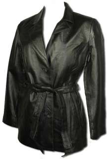 Womens Long Cut Genuine Soft Black Leather Jacket with Belt 8085LT 