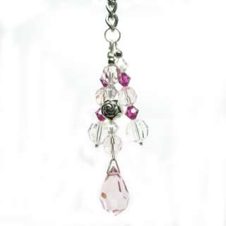 Crystal bead charm / keyring w TEARDROP pendant   PINK  