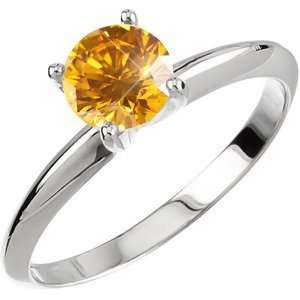   Solitaire 14K White Gold Ring with Fancy Orange Yellow Diamond 1 carat