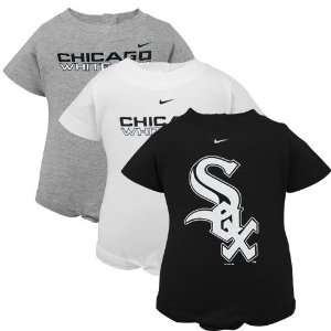 Nike Chicago White Sox Infant Black, White & Ash 3 Pack Romper Set 