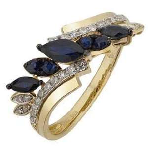    14K Yellow Gold Blue Sapphire Diamond Ring (G I color) Jewelry