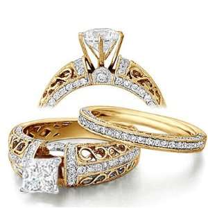   Diamond Engagement Ring Bridal Set Engagement Rings on 14K Yellow Gold