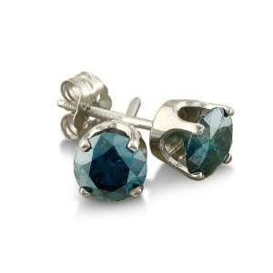    14K White Gold Round Blue Diamond Stud Earrings (3/4 ctw.) Jewelry