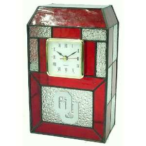 Oklahoma Sooners Leaded Stained Glass Desk Clock  Sports 