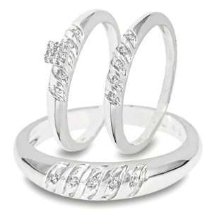  1/8 Carat T.W. Round Cut Diamond His & Hers Trio Matching 