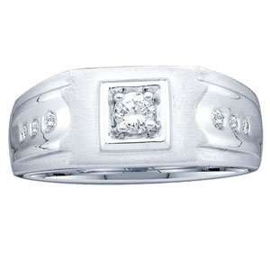  Mens 1/4 Carat Diamond 14k White Gold Wedding Ring 