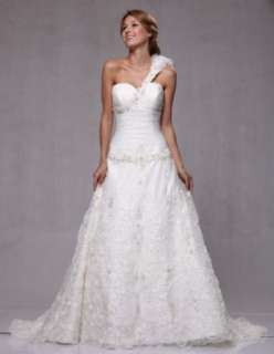 W75 Organza One Shoulder Beaded Embroidery Bridal Wedding Gown  