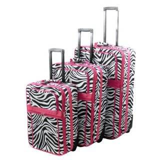   Piece Black/Hot Pink Zebra Print Suitcase Set Luggage 