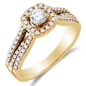  Gold Diamond Halo Engagement Ring   Solitaire Setting w/ Channel Set 