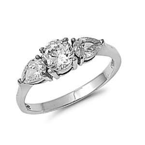    Stainless Steel Three Stone CZ Engagement Ring Size 9 Jewelry