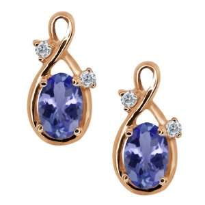   Oval Blue Tanzanite and White Diamond 18k Rose Gold Earrings Jewelry