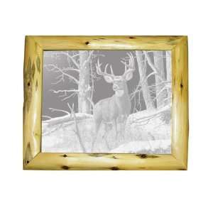  Decorative Log Framed Mirror Wall Decor With Deer Etched Mirror 